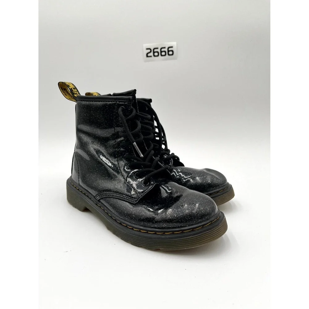 Dr. Martens Glitter 1460 Junior Kids 3 Boots Black Leather Round Toe Combat Boot